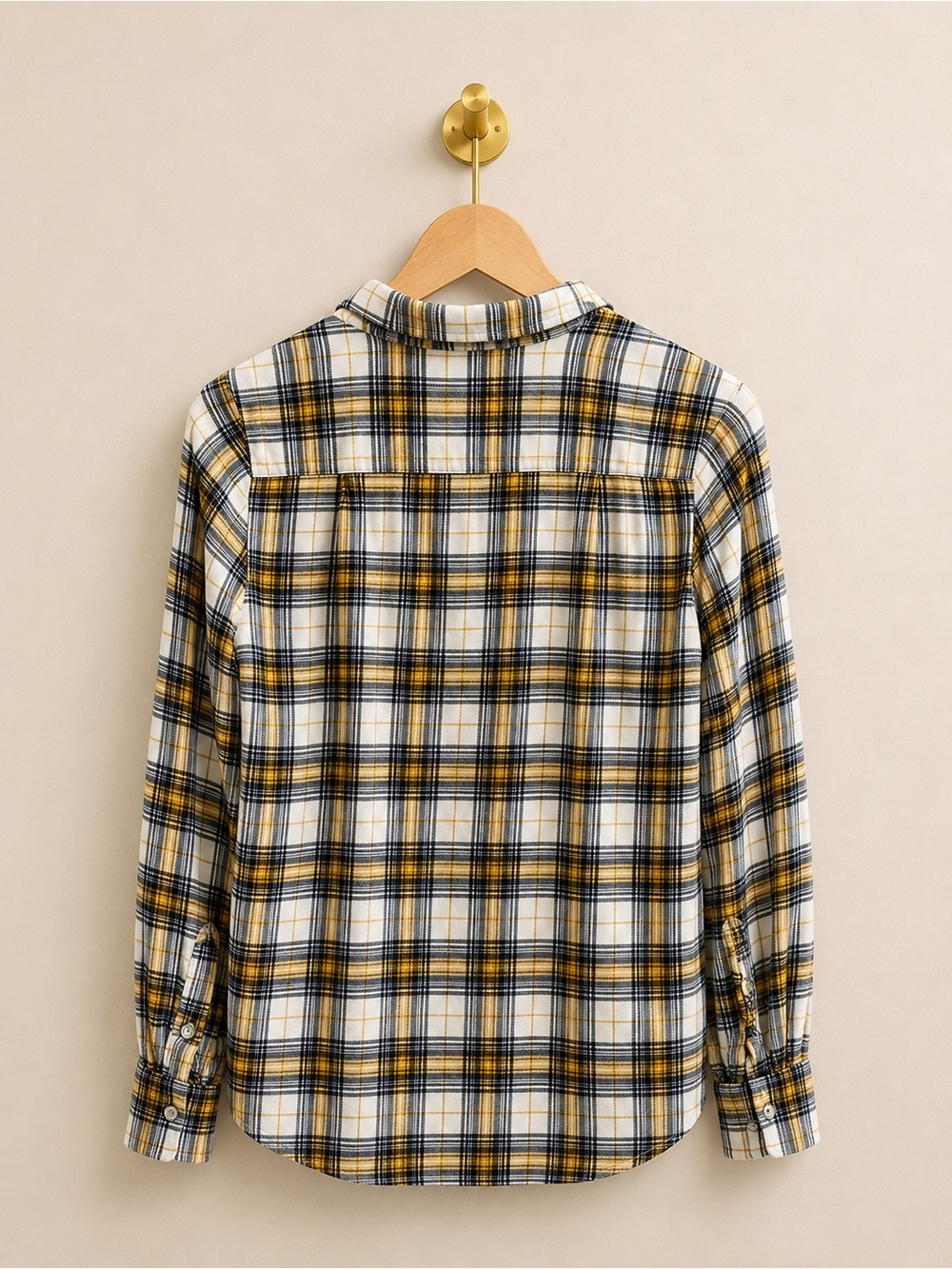 Melloday Plaid Flannel Button-Up Shirt Size Small Mustard Black White - Picture 2 of 3